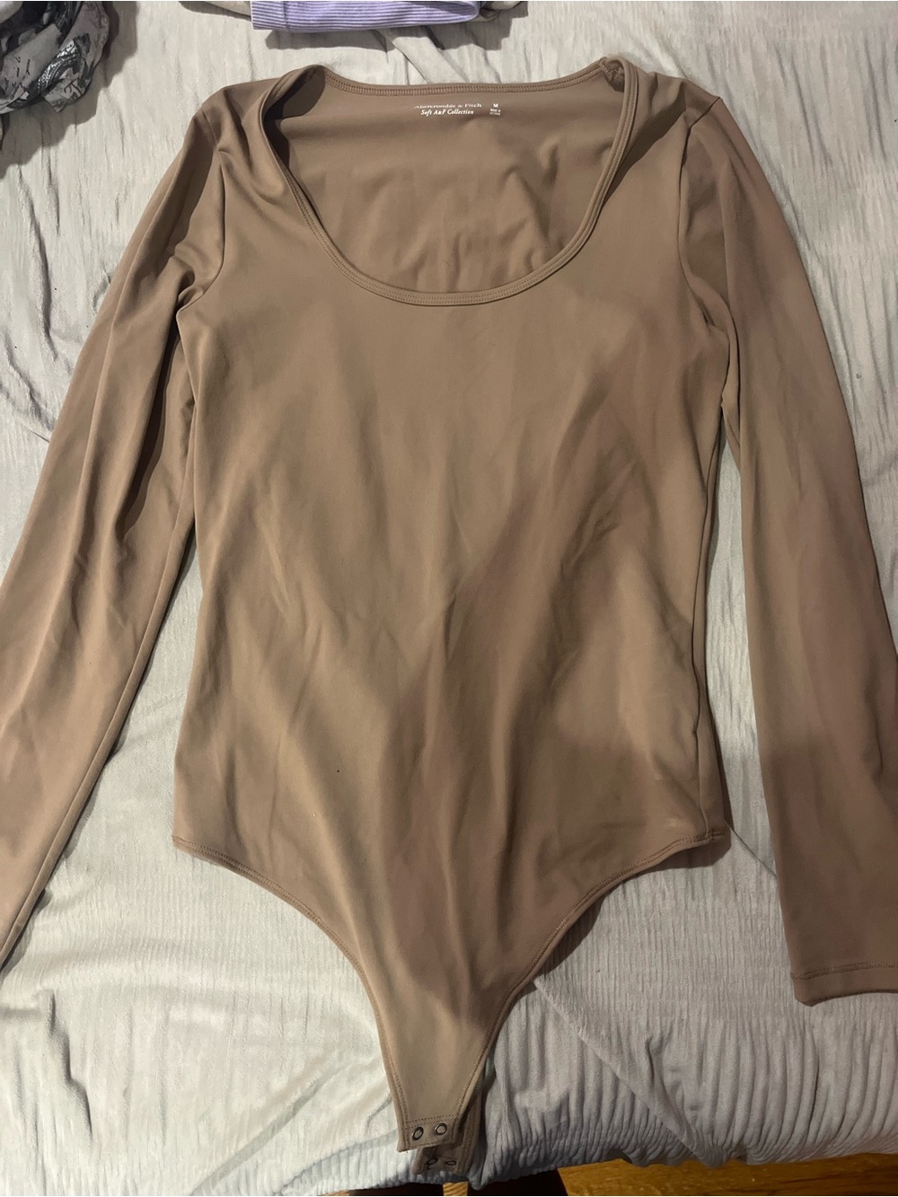 Abercrombie & Fitch Long Sleeve Scoop Neck Bodysuit - Taupe